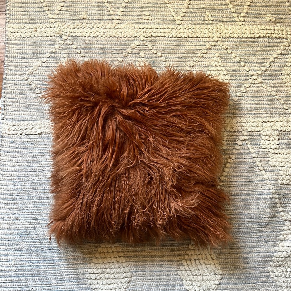 Terracotta Mongolian Fur Pillow Cover Size 20in X 20in